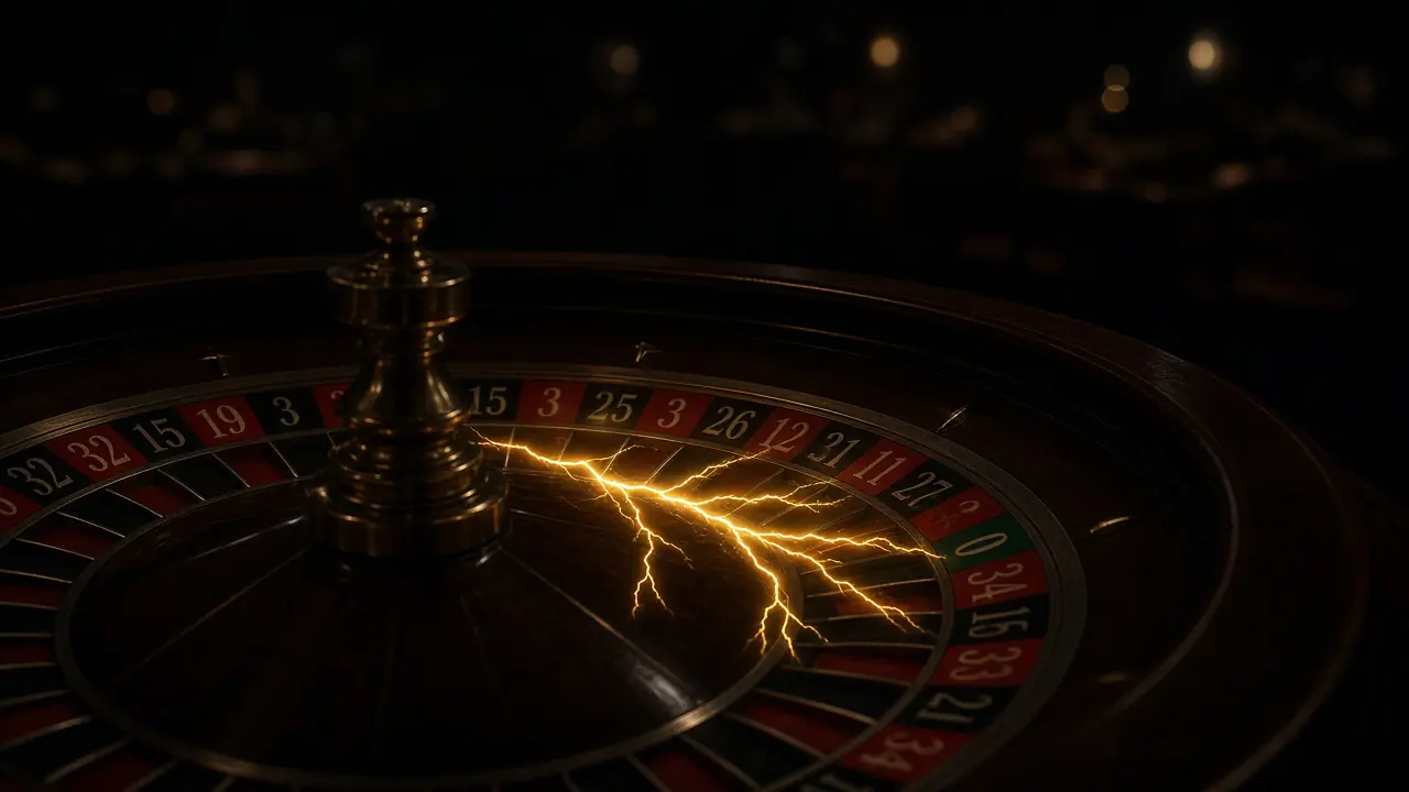 A lit wheel on a LakhBet Lightning Roulette card.