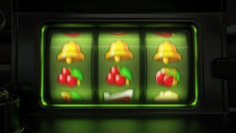 Four lit reel cabinets stand in a row on the LakhBet slots desk.